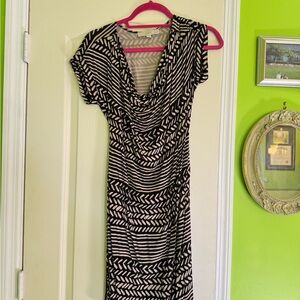LOFT Black and White Patterned Midi Dress